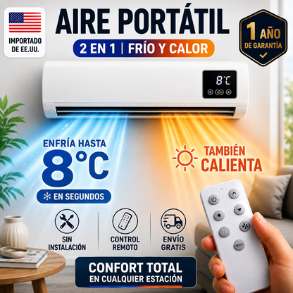 ❄️🔥 Aire Acondicionado Portátil 2 en 1 | Enfría hasta 8°C + Calienta | 1 Año de Garantía 🇺🇸