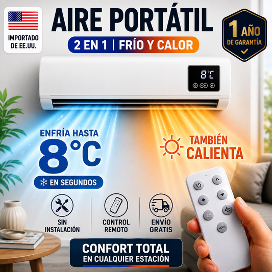 ❄️🔥 Aire Acondicionado Portátil 2 en 1 | Enfría hasta 8°C + Calienta | 1 Año de Garantía 🇺🇸