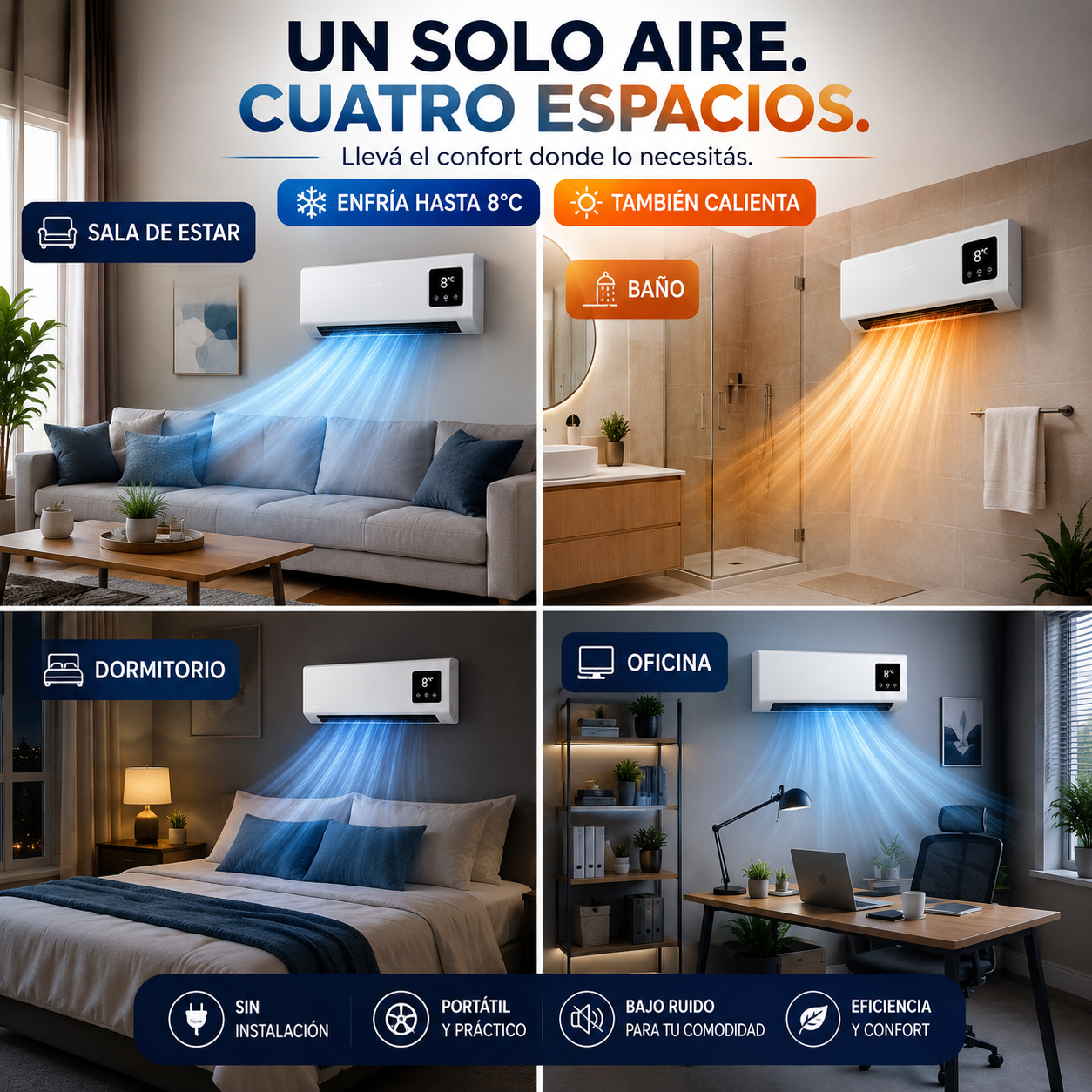 ❄️🔥 Aire Acondicionado Portátil 2 en 1 | Enfría hasta 8°C + Calienta | 1 Año de Garantía 🇺🇸